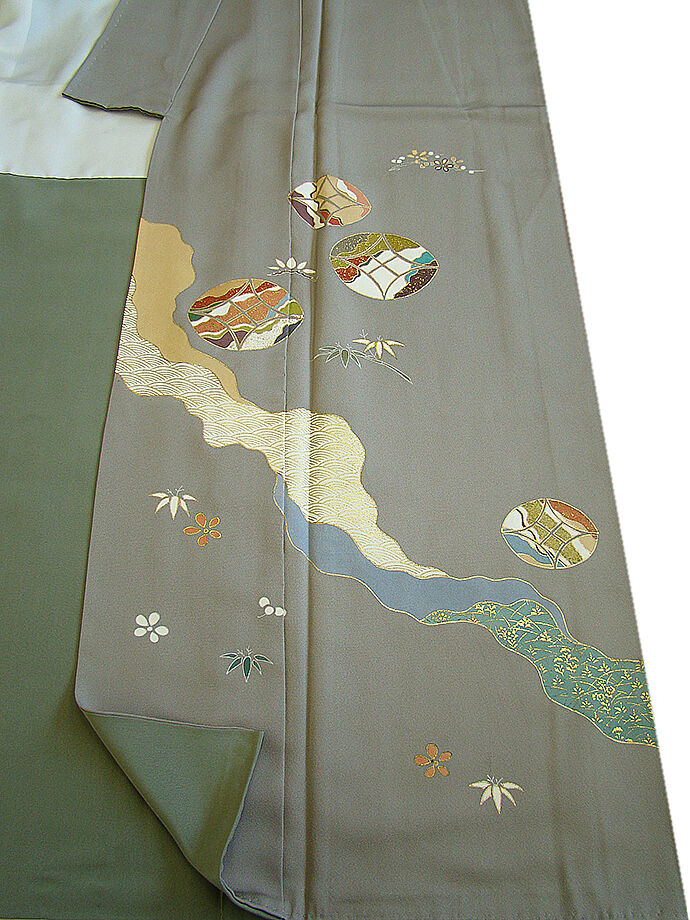 時代屋 美品！裄65.2ｃｍ 極上一越地 金彩加工染 附下げ 訪問着 正絹 仕立上り 袷 152ｃｍ～158ｃｍ HH1044