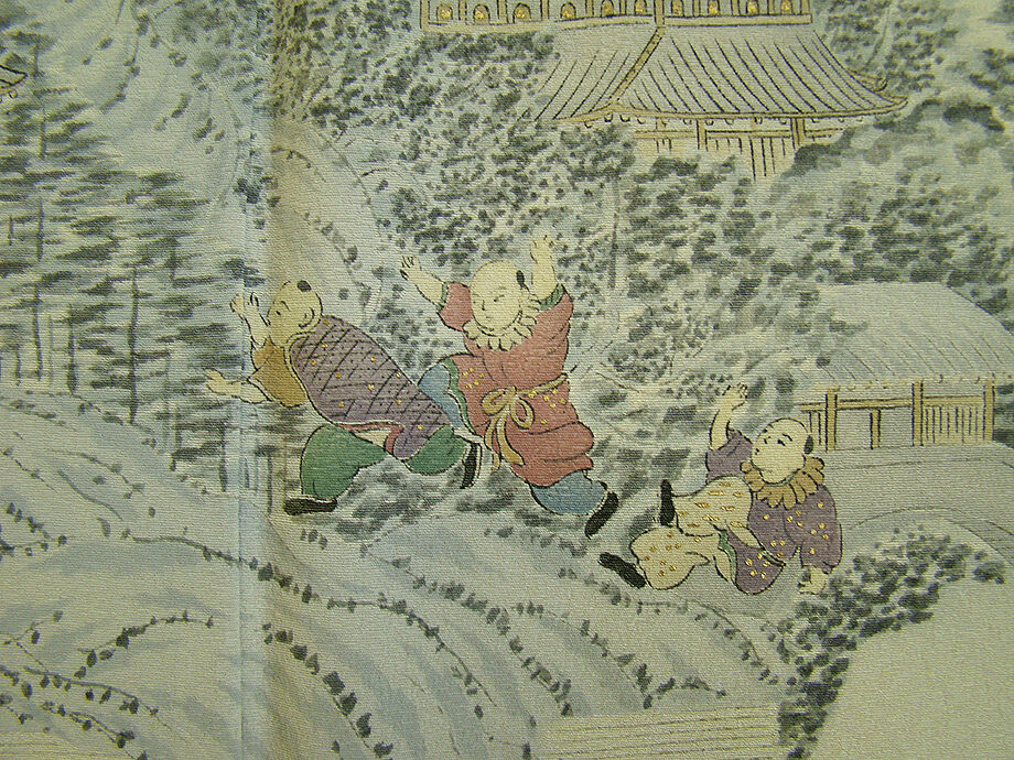 時代屋 裄66.3ｃｍ 加納義巳 作家物 単衣 縮緬地 本加工染 附下げ 訪問着 正絹 仕立上り 154ｃｍ～160ｃｍ HH868