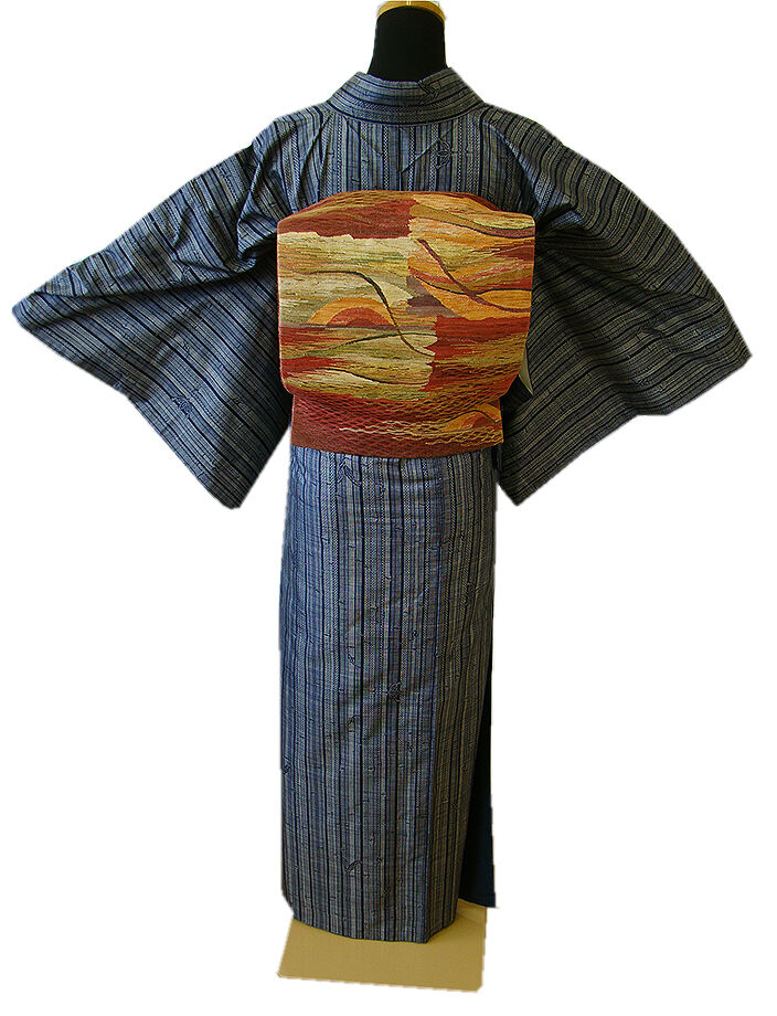 時代屋 裄64.4ｃｍ 大島紬 櫛織 袋帯 帯揚げ 帯〆 ４点 セット 正絹 仕立上り 袷 150ｃｍ～156ｃｍ TT276