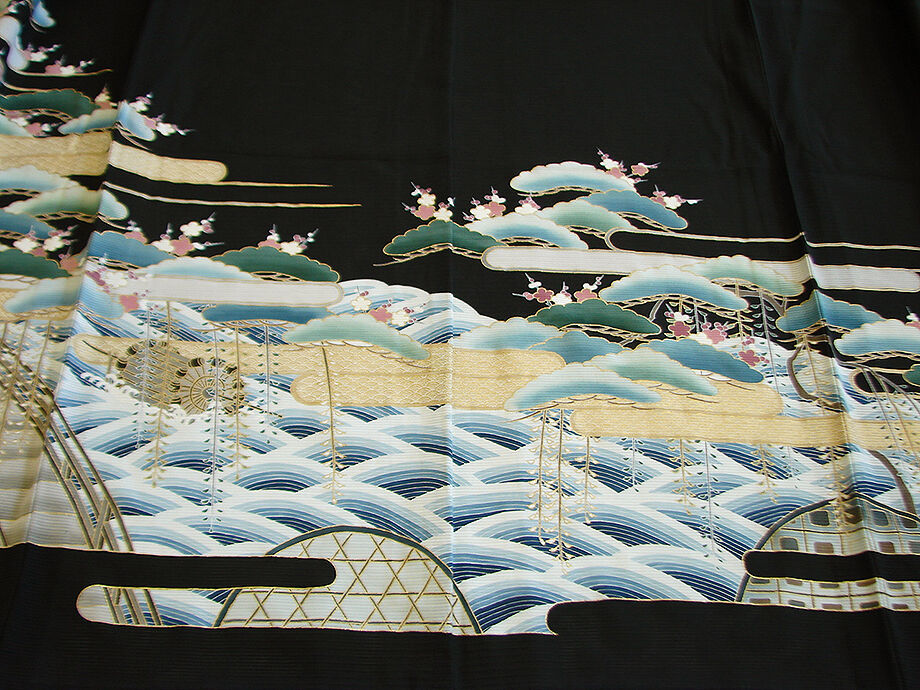 時代屋 裄64.4ｃｍ 夏物 駒絽 ５本絽 黒留袖 正絹 仕立上り 武田菱 150ｃｍ～156ｃｍ Ｄ358