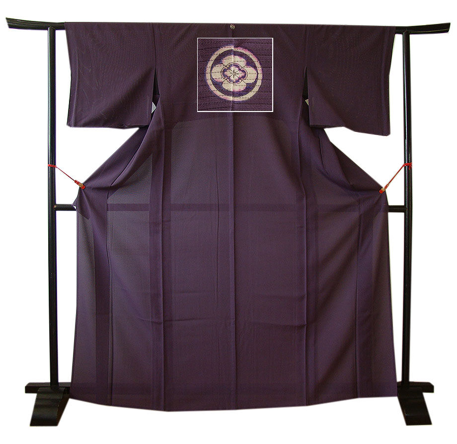 時代屋 裄66.3ｃｍ 夏物 お茶事 駒絽 ３本絽 桑の実色 色無地 正絹 未使用 仕付糸付 丸に横木瓜 154ｃｍ～160ｃｍ Ｍ849