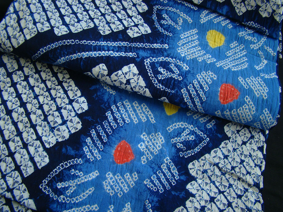 時代屋 美品 裄68ｃｍ迄仕立可能 有松鳴海 総絞り 浴衣 反物 綿 幅出し 藍止め済み Gｓ746