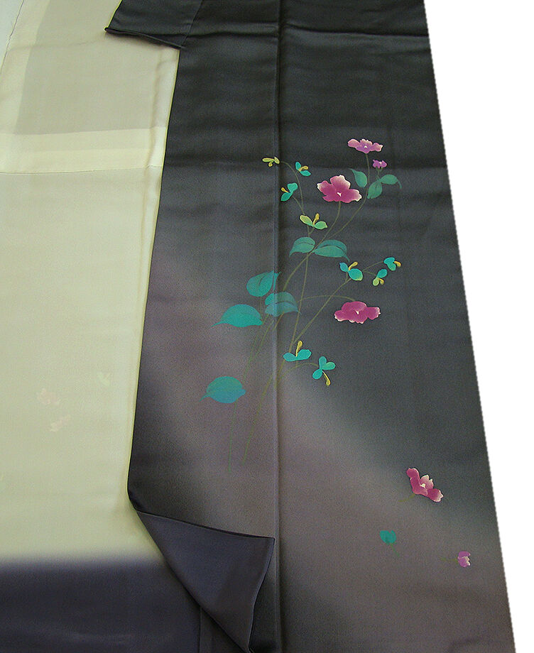 時代屋 美品！大特価！裄67.5ｃｍ お茶事 綸子地 小粋な黒字 附下げ 正絹 仕立上り 袷 156ｃｍ～162cm ＨH211