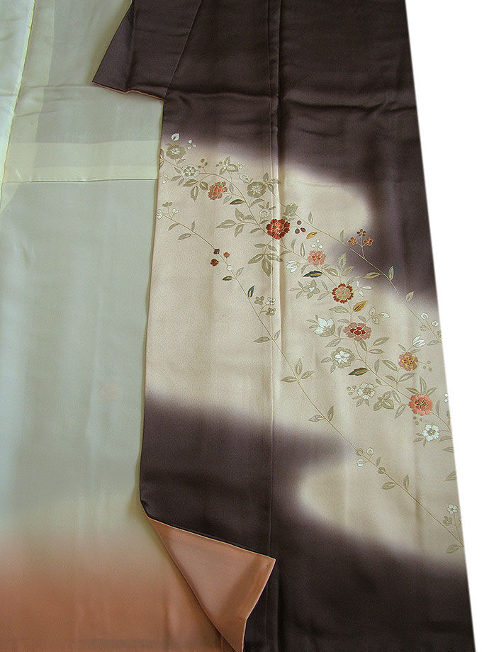 時代屋 美品！裄66.3ｃｍ 綸子地 金彩加工染 附下げ 訪問着 正絹 仕立上り 袷 152ｃｍ～158ｃｍ HH1363