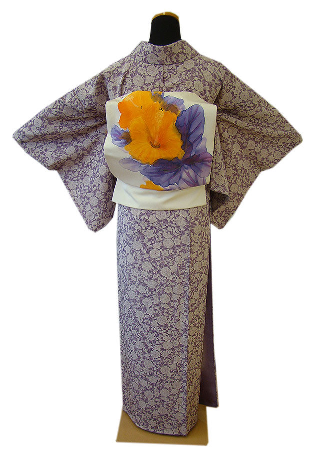 時代屋 裄65.2ｃｍ 縮緬地 小紋 塩瀬 なごや帯 帯〆 帯揚げ 4点 セット 正絹 仕立上り 袷 152ｃｍ～158ｃｍ KK558