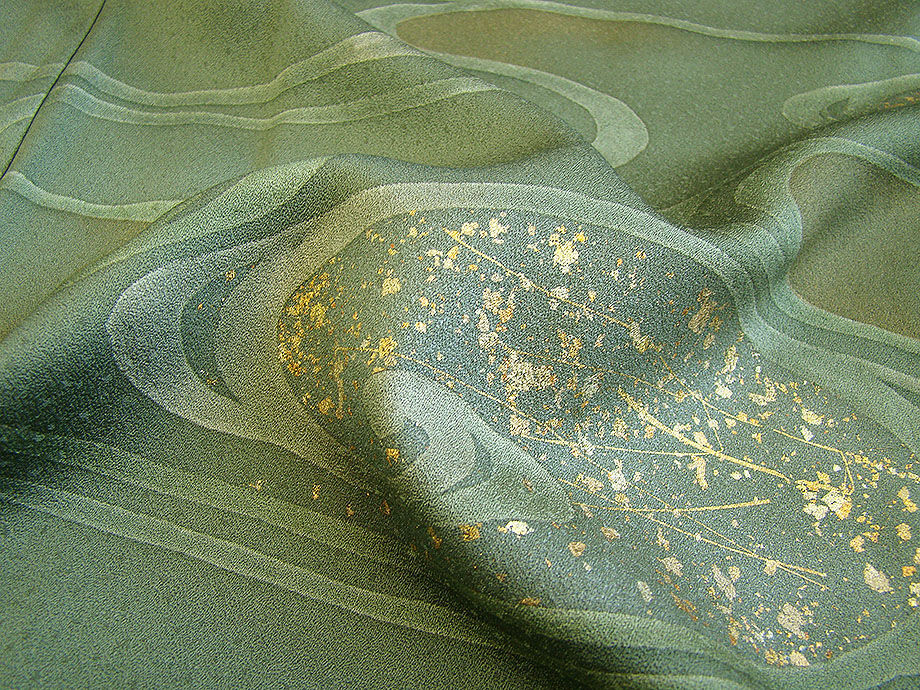 時代屋 裄64.4ｃｍ 綸子地 附下げ 訪問着 西陣織 袋帯 帯揚げ 帯〆 4点 セット 正絹 仕立上り 袷 150ｃｍ～156ｃｍ HH1278