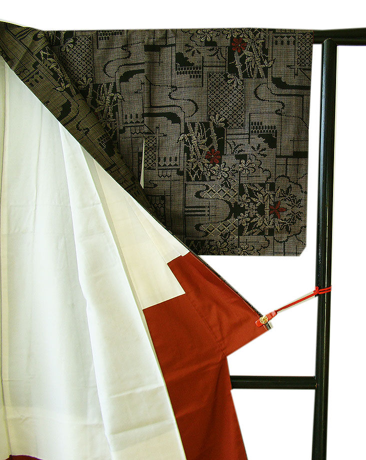 時代屋 裄66.7ｃｍ 本場 大島紬 なごや帯 帯揚げ 帯〆 ４点 セット 正絹 径横絣 7マルキ 仕立上り 袷 148ｃｍ～154ｃｍ TT542