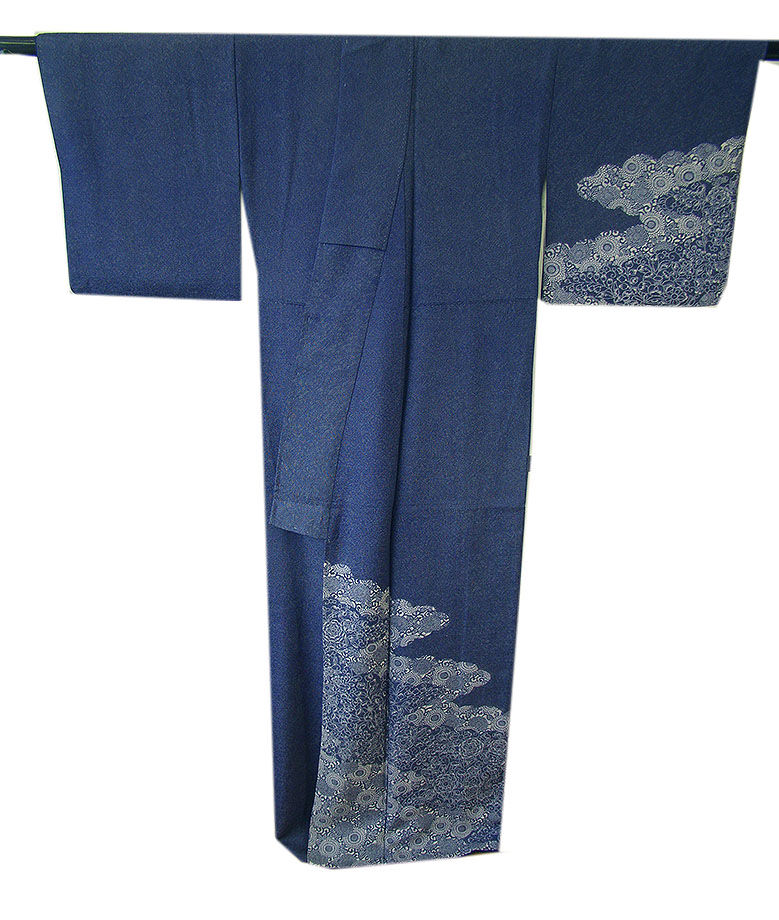 時代屋 裄66.3ｃｍ 縮緬地 鮫柄 江戸小紋 附下げ 訪問着 正絹 仕立上り 袷 源氏車 154ｃｍ～160ｃｍ HH1195