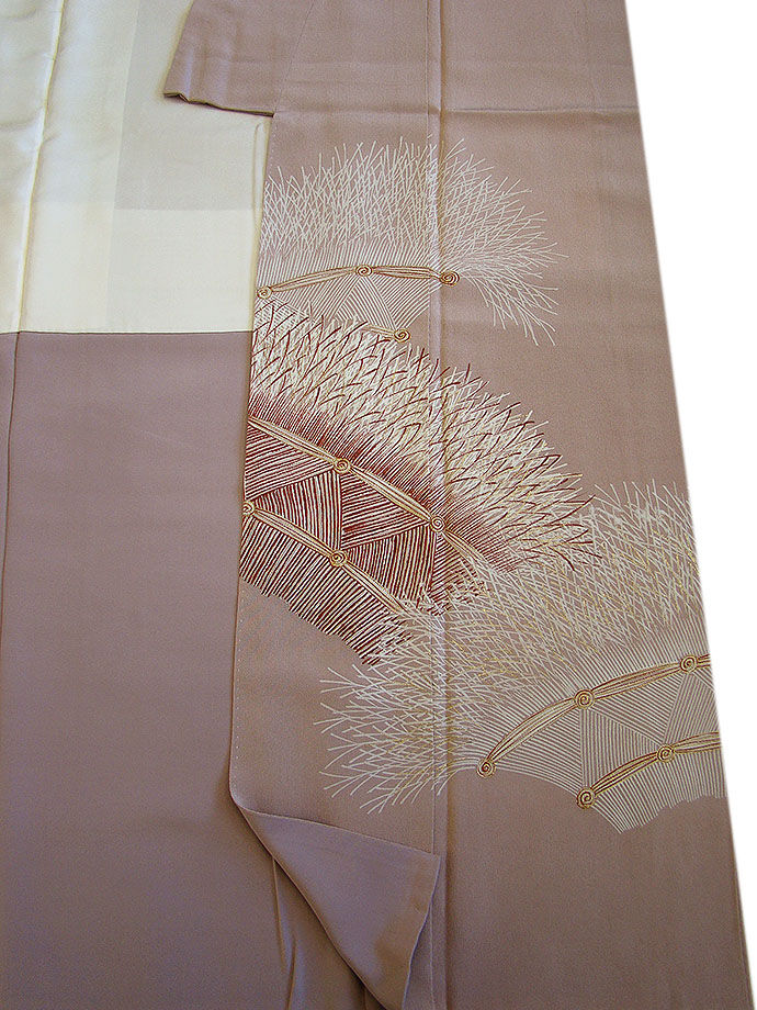 時代屋 裄63.3ｃｍ S寸 縮緬地 附下げ 訪問着 西陣織 袋帯 帯〆 帯揚げ 4点 セット 正絹 仕立上り 袷 丸に桔梗 147ｃｍ～153ｃｍ HH1079