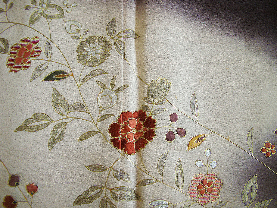 時代屋 美品！裄66.3ｃｍ 綸子地 金彩加工染 附下げ 訪問着 正絹 仕立上り 袷 152ｃｍ～158ｃｍ HH1363