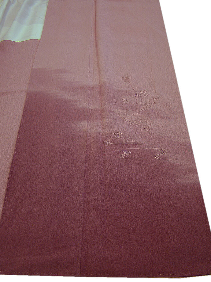 時代屋 裄73.1ｃｍ 佛 法事用 縮緬地 無地 附下げ 正絹 仕立上り 袷 共八掛 陰木瓜 165ｃｍ～172ｃｍ HH741