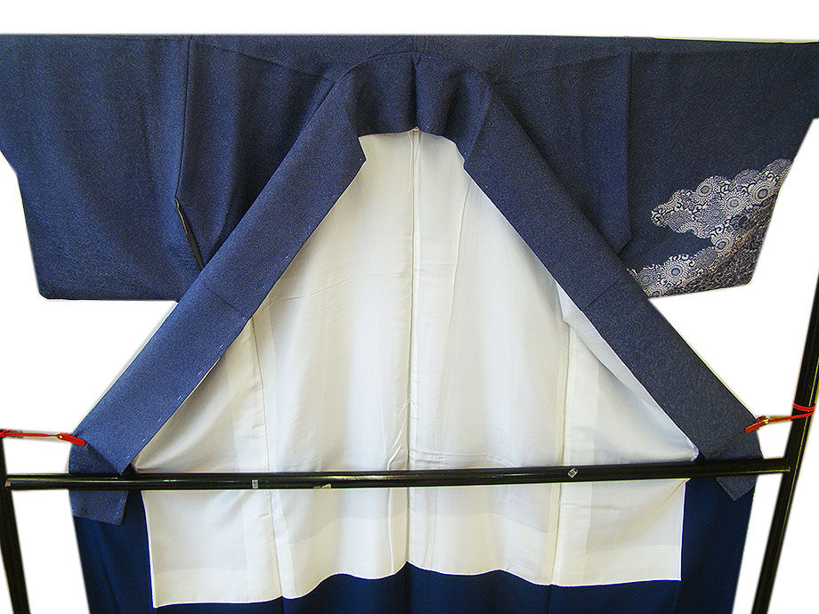 時代屋 裄66.3ｃｍ 縮緬地 鮫柄 江戸小紋 附下げ 訪問着 正絹 仕立上り 袷 源氏車 154ｃｍ～160ｃｍ HH1195