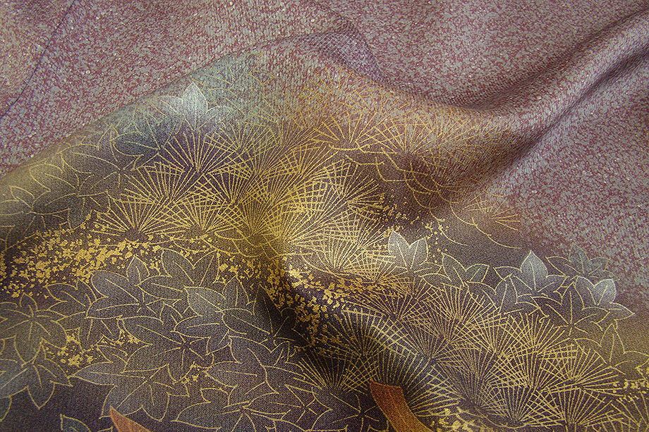 時代屋 裄65.2ｃｍ 綸子地 附下げ 訪問着 西陣織 袋帯 帯揚 帯〆 4点 セット 正絹 仕立上り 袷 共八掛 抱き茗荷 158ｃｍ～165ｃｍ HH1338