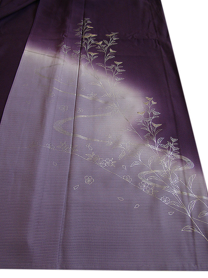 時代屋 裄68.2ｃｍ ロング寸 夏物 駒絽５本絽 プラチナ箔 附下げ 訪問着 正絹 仕立上り 上り藤 158ｃｍ～165ｃｍ HH1377