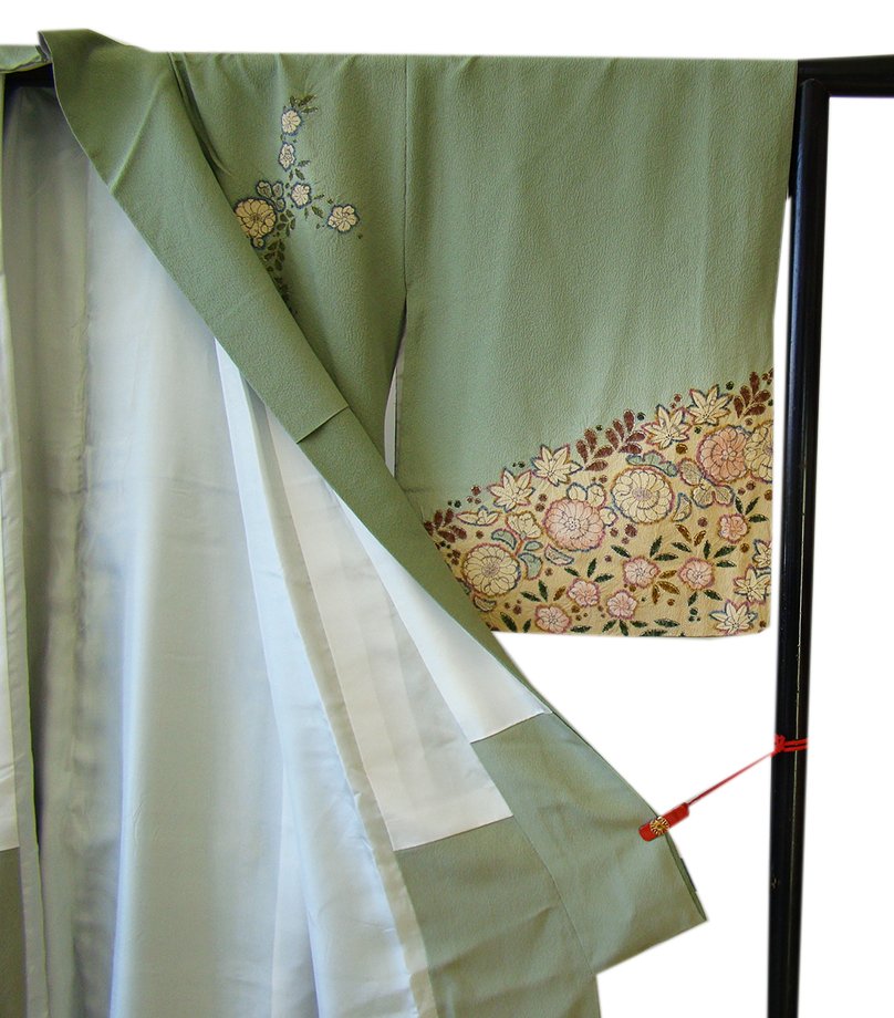 時代屋 裄69.0cm ロング寸 極上縮緬地 辻ヶ花 金銀彩加工染柄 附下げ 訪問着 正絹 袷 仕立上り 160cm~166cm I213