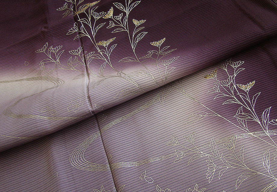 時代屋 裄68.2ｃｍ ロング寸 夏物 駒絽５本絽 プラチナ箔 附下げ 訪問着 正絹 仕立上り 上り藤 158ｃｍ～165ｃｍ HH1377
