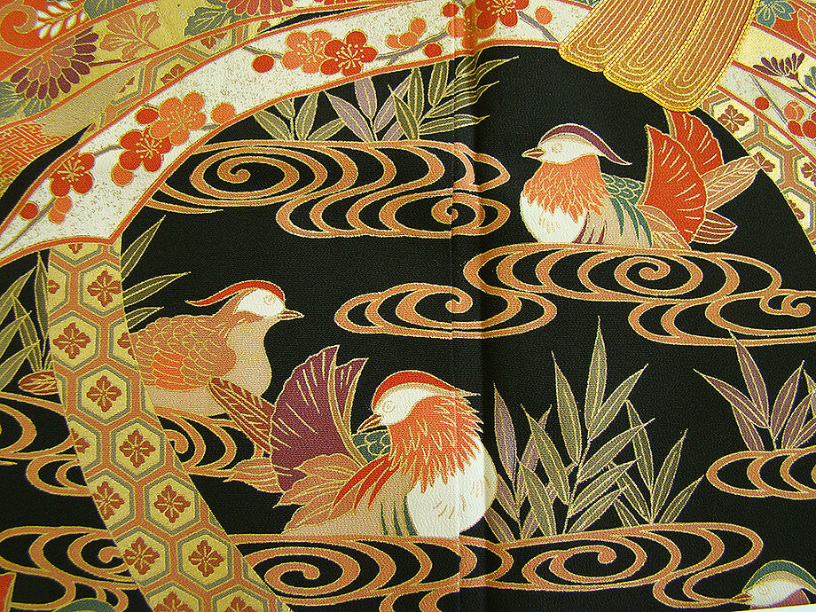 時代屋 裄67.5cm 結婚式 一越地 金彩加工染柄 黒留袖 正絹 仕立上り