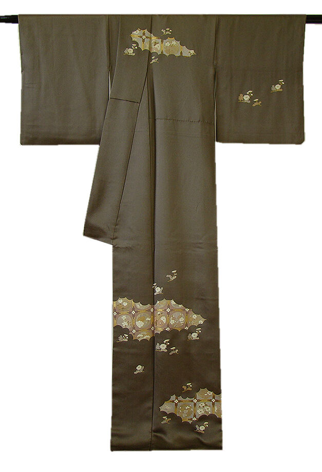 時代屋 美品！ 65.6ｃｍ 綸子地 金彩加工染 附下げ 訪問着 正絹 仕立上り 袷 152ｃｍ～158ｃｍ ＨH053