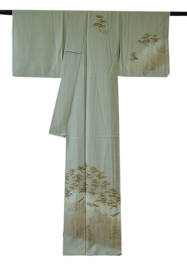 時代屋 裄63.6ｃｍ 単衣 縮緬地 金彩加工染 附下げ 訪問着 正絹 仕立上り 148ｃｍ～154ｃｍ HH1435