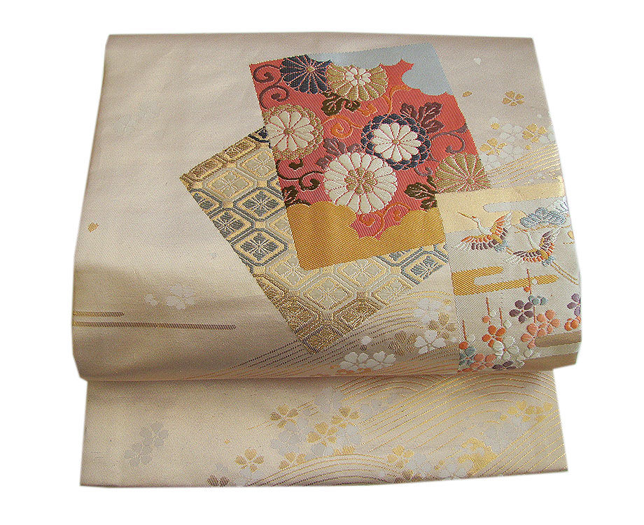 時代屋 裄66.7ｃｍ 極上 丹後 縮緬地 小紋 なごや帯 帯〆 帯揚げ 4点 セット 正絹 未使用 仕付糸付 袷 155ｃｍ～161ｃｍ KK543