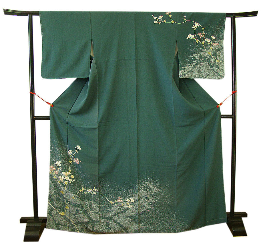 時代屋 美品！裄66.3ｃｍ 極上縮緬地 たたき染 本加工染 附下げ 訪問着 正絹 未使用 仕付糸付 袷 共八掛 154ｃｍ～160ｃｍ HH1408