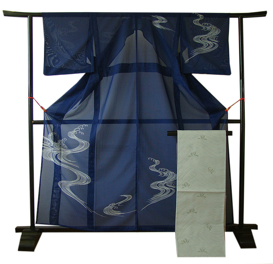 時代屋 裄64.4ｃｍ 夏物 駒絽 ３本絽 附下げ 訪問着 紗 袋なごや帯 帯〆 ３点 セット 正絹 仕立上り 154ｃｍ～160ｃｍ HH1453