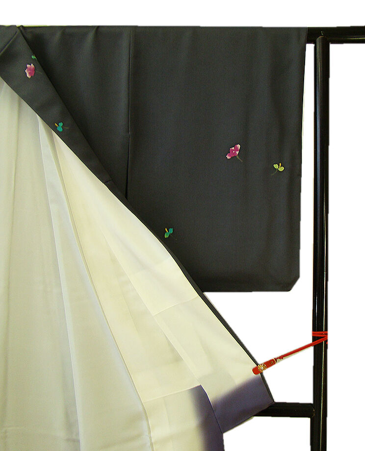 時代屋 美品！大特価！裄67.5ｃｍ お茶事 綸子地 小粋な黒字 附下げ 正絹 仕立上り 袷 156ｃｍ～162cm ＨH211