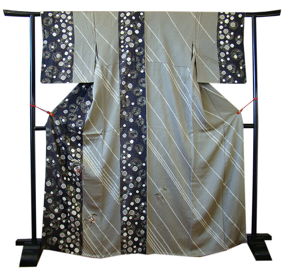 時代屋 裄67.5ｃｍ 紋意匠地 絞り 刺繍柄 附下げ 訪問着 正絹 仕立上り 袷 155ｃｍ～161ｃｍ HH1128