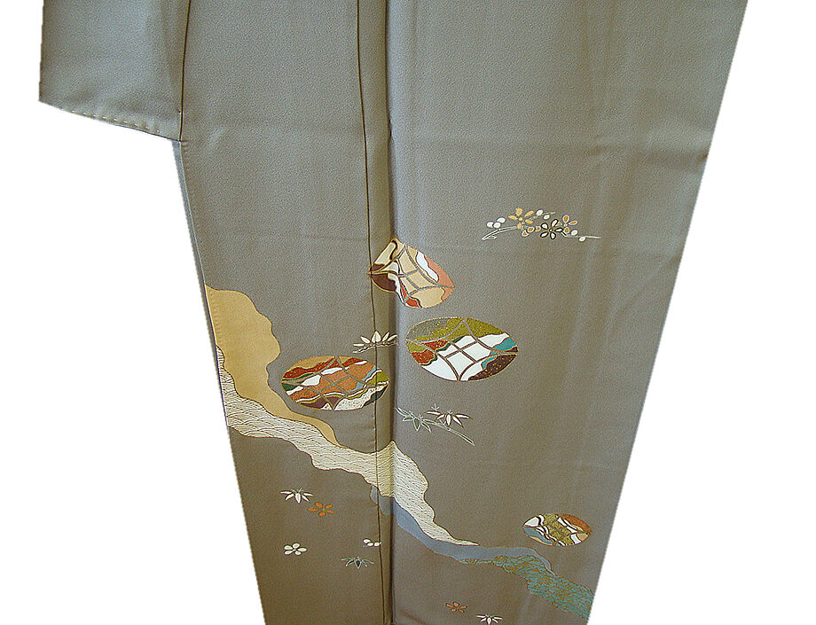 時代屋 美品！裄65.2ｃｍ 極上一越地 金彩加工染 附下げ 訪問着 正絹 仕立上り 袷 152ｃｍ～158ｃｍ HH1044