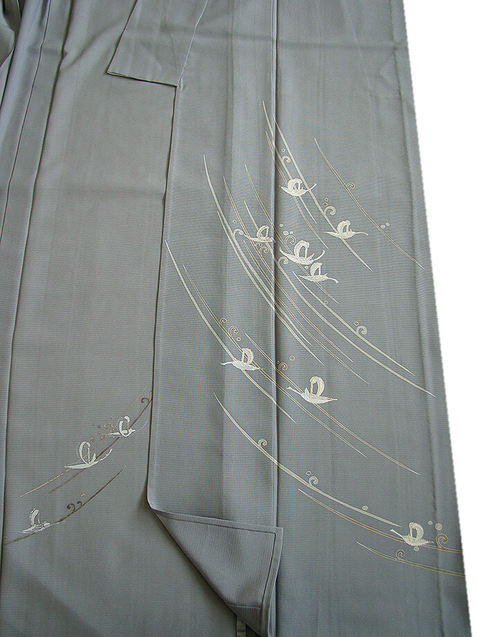 時代屋 裄65.2ｃｍ 夏物 駒絽 ３本絽 金彩加工染 附下げ 訪問着 正絹 仕立上り 剣片喰 152ｃｍ～158ｃｍ HH897