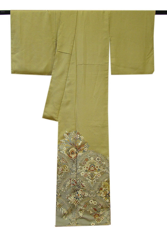 時代屋 裄67.1ｃｍ 紋意匠地 金彩加工染 訪問着.色留 正絹 袷 訪問着仕様 共八掛 156ｃｍ～162cm Ｄ555