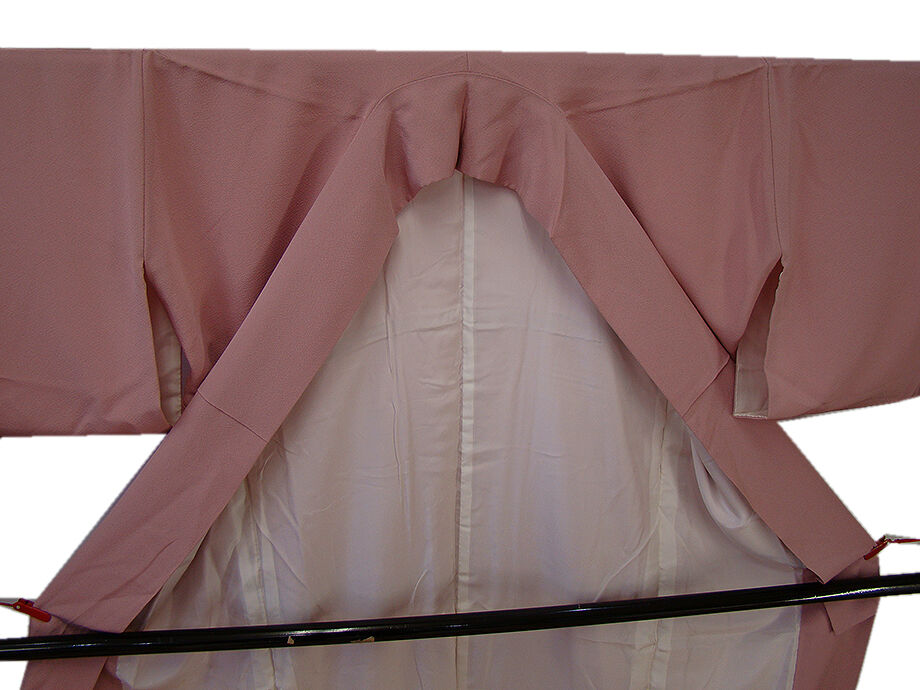 時代屋 裄73.1ｃｍ 佛 法事用 縮緬地 無地 附下げ 正絹 仕立上り 袷 共八掛 陰木瓜 165ｃｍ～172ｃｍ HH741