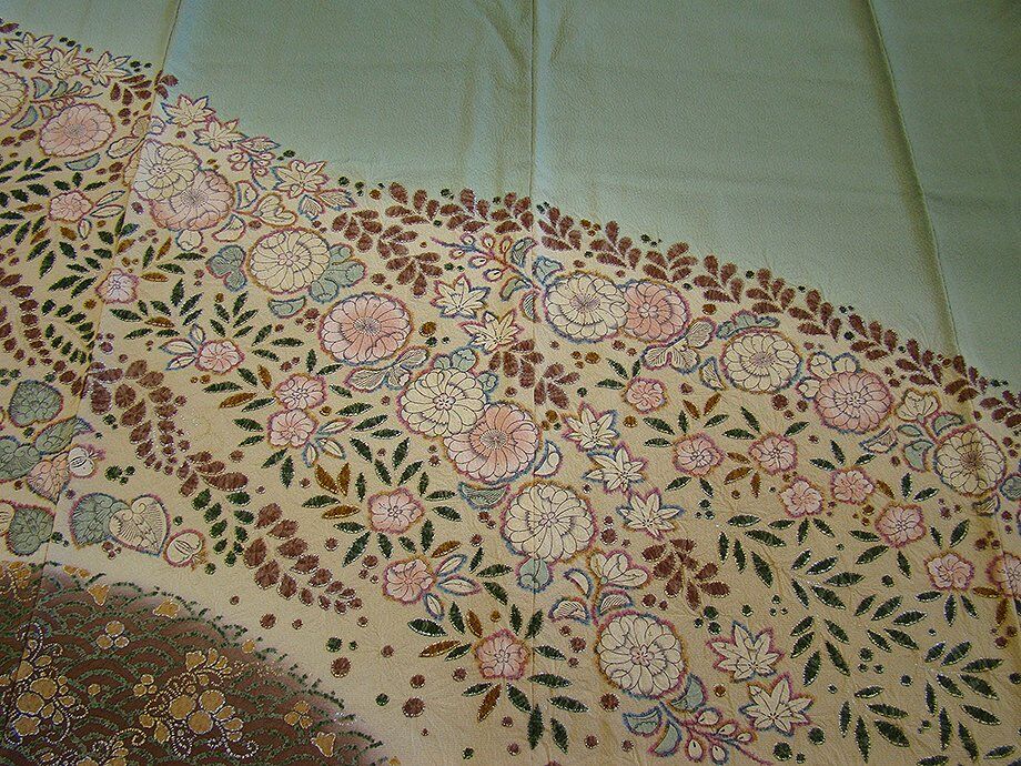 時代屋 裄69.0cm ロング寸 極上縮緬地 辻ヶ花 金銀彩加工染柄 附下げ 訪問着 正絹 袷 仕立上り 160cm~166cm I213