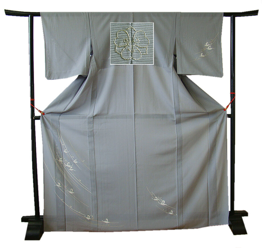 時代屋 裄65.2ｃｍ 夏物 駒絽 ３本絽 金彩加工染 附下げ 訪問着 正絹 仕立上り 剣片喰 152ｃｍ～158ｃｍ HH897