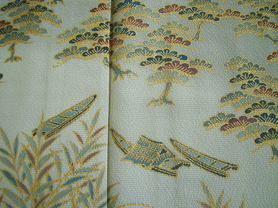 時代屋 裄63.6ｃｍ 単衣 縮緬地 金彩加工染 附下げ 訪問着 正絹 仕立上り 148ｃｍ～154ｃｍ HH1435