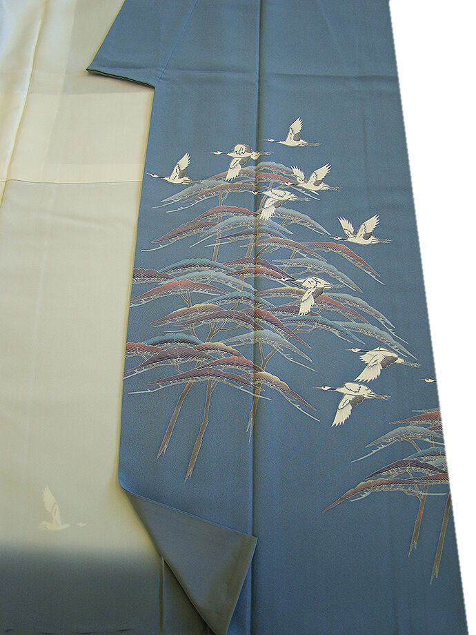 時代屋 裄63.3ｃｍ S寸 作家物 極上一越地 本加工染 附下げ 訪問着 正絹 仕立上り 袷 147ｃｍ～153ｃｍ HH584