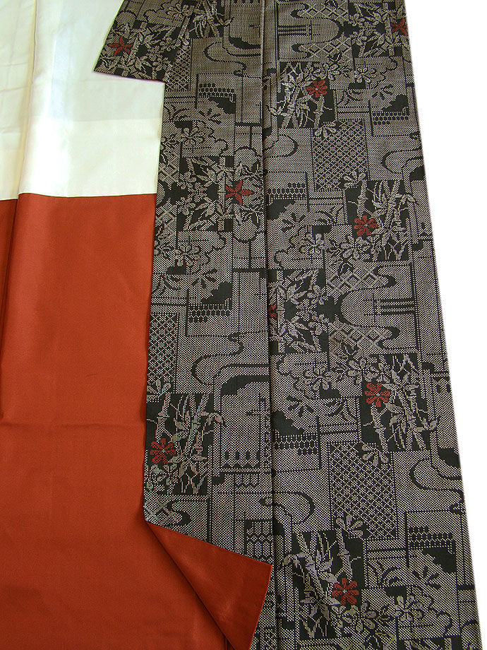 時代屋 裄66.7ｃｍ 本場 大島紬 なごや帯 帯揚げ 帯〆 ４点 セット 正絹 径横絣 7マルキ 仕立上り 袷 148ｃｍ～154ｃｍ TT542