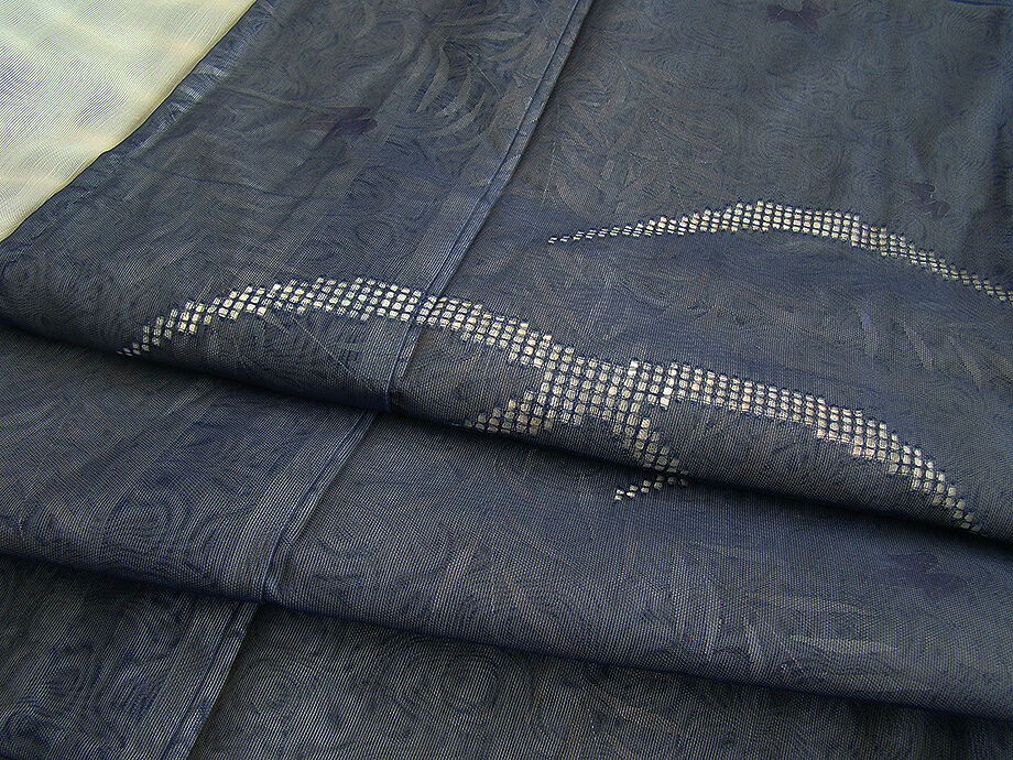 時代屋 裄65.2ｃｍ 珍品 夏物 通好み 二重紗 紺色 透かし織り 附下げ 訪問着 正絹 未使用 仕付糸付 152ｃｍ～158ｃｍ HH941