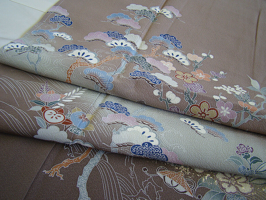 時代屋 裄64.4ｃｍ 極上縮緬地 本加工染 附下げ 訪問着 正絹 未使用 仕付糸付 袷 150ｃｍ～156ｃｍ HH788