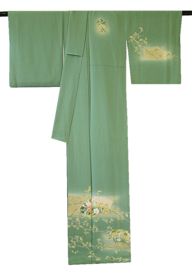 時代屋 裄66.3cm 作家物 極上縮緬地 本加工染 附下げ 訪問着 正絹