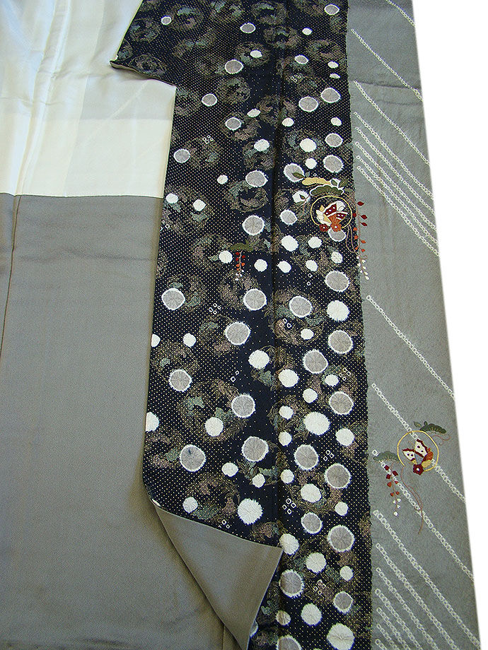 時代屋 裄67.5ｃｍ 紋意匠地 絞り 刺繍柄 附下げ 訪問着 正絹 仕立上り 袷 155ｃｍ～161ｃｍ HH1128