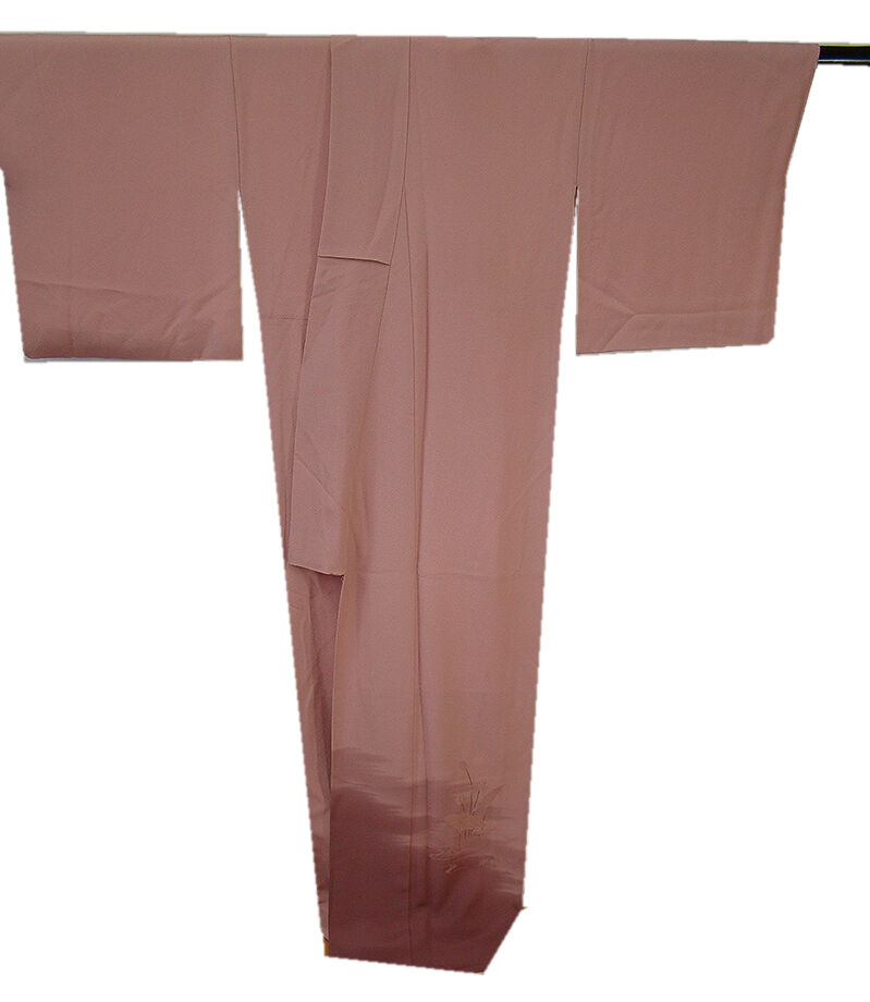 時代屋 裄73.1ｃｍ 佛 法事用 縮緬地 無地 附下げ 正絹 仕立上り 袷 共八掛 陰木瓜 165ｃｍ～172ｃｍ HH741