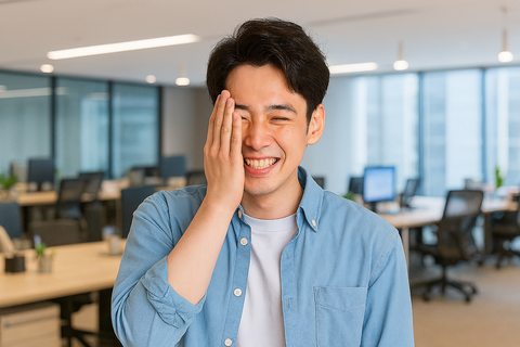 照れ笑いをしている男性