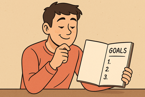 目標を確認する男性