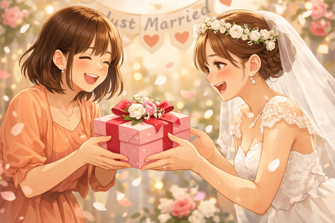 結婚のお祝いをする女性