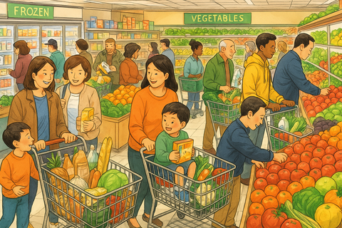 スパーで買い物をする人々