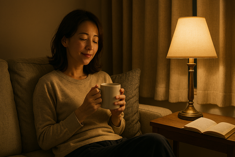 夜ゆっくりする女性