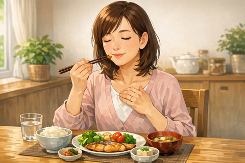 ゆっくり食事をする女性