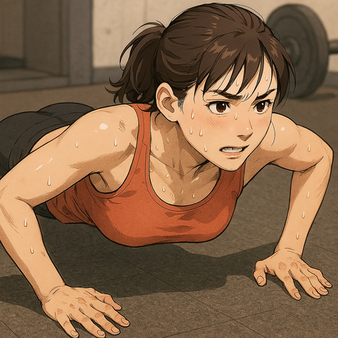 腕立て伏せを一生懸命行う女性のイラストを