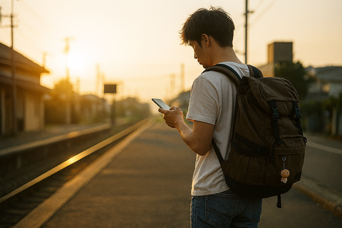 一人旅をする若者